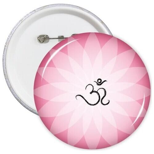 Buddhism Religion Buddhist Pink Lotus Sanskrit Round Illustration Pattern Round Pins Badge Button Clothing Decoration 5pcs