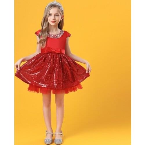 Children Sequined Red Tutu Princess Birthday Party Prom Wedding Evening Infant Summer Dress Gown Vestidos Baby Girls Clothes