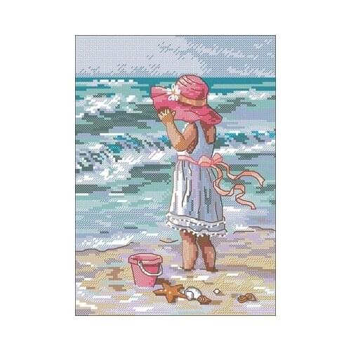 Dim_65078 Little girl on the beach Counted Cross Stitch 11CT 14CT 18CT Cross Stitch Kits Embroidery Needlework Sets