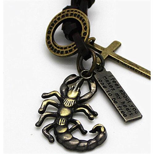 XiongHang Elegant Costume Jewelry Long Necklace Scorpion Pendant Leather Vintage Necklace & Pendant For Men And Women Necklace
