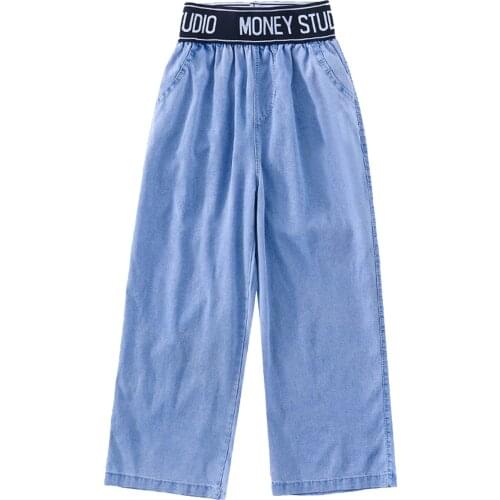 Summer Children Girls Denim Pants Cotton Fashion Kids Pants Elastic Waist Loose Wide Leg Jeans Trousers Teenage Girls Clothing