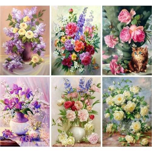 Huacan 5d Diamond Painting Flower Mosaic Vase Home Decoration Embroidery Floral Handmade Gift Diamond Art