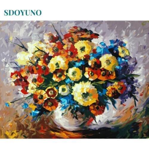 SDOYUNO Paint By Numbers Flowers DIY Oil Painting By Numbers On Canvas 60x75cm Frameless Number Painting Pictures Decor