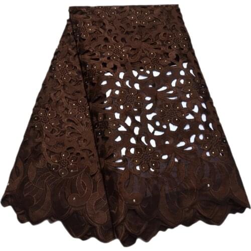 Coffee high quality Big African lace fabric 2021 new design embroidery swiss voile lace for Nigerian wedding cloth fabric 89721