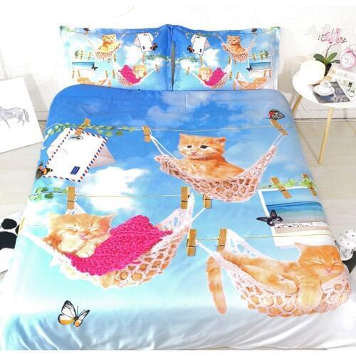Fanaijia 3d cute cat Bedding Sets king size Duvet Cover set with pillowcase queen single Bedline boy bed set