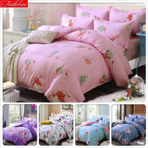 Pink Flower Lover Girl Duvet Cover Bed Linen 3/4 pcs Bedding Set 1.5m 1.8m 2m Bedsheet Full King Queen Double Size Kids Bedlinen