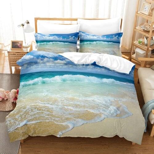Seaside Scenery Bedding Set Single Twin Full Queen King Size Ship Coconut Tree Bed Set Childrens Kid Bedroom Duvetcover Sets 14