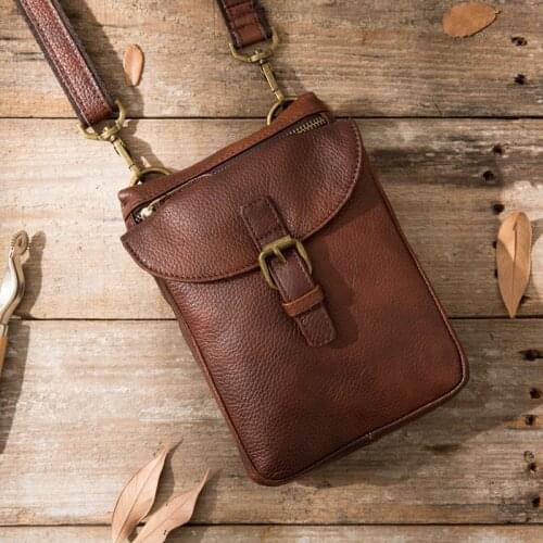 Multifunctional Bag Mens Bag Men Waist Bag Messenger Shoulder Bag Leather Cowhide Small Bag Head Layer Cowhide Retro Original