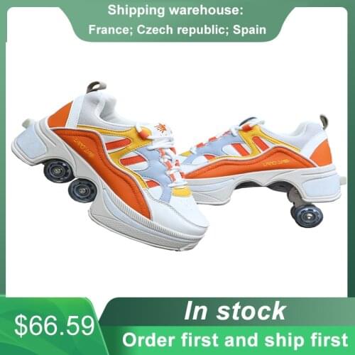 Fashion Deformation Sneakers Roller Shoes Colorful Roller Skate Shoes For Unisex Children Parkour Running Skating Shoes