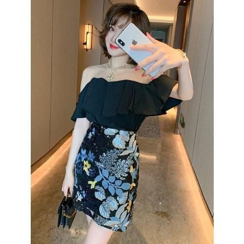 Fashion Light Luxury Embroidered Floral Sparkle Sequin a Word High Waist Slimming Skirt Womens Fashion Summer New