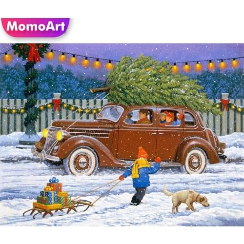 MomoArt DIY Diamond Mosaic Kid Diamond Painting Car Cross Stitch Embroidery Landscape Picture Rhinestone Winter Home Decor