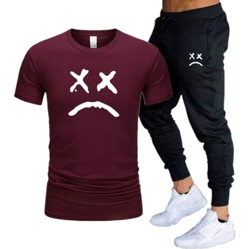 Anime White Cry Face Fashion Printing Men T-Shirt Suit Sweatpants Joggers Pants 2021 New Style Autumn and Winter Tops Streetwear