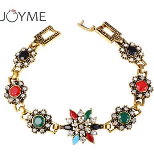 Wholesale Vintage Gold Charm Bracelet Female Flower Multicolour Resin Luck Wristband Bracelets For Women Hand Jewelry New