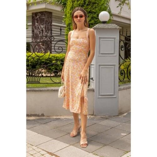 Floral Pattern Thick Strap Dress dress-dresses for women 2021-y2k-bodycon dress-plus size women clothing-dresses-maxi dress-summ