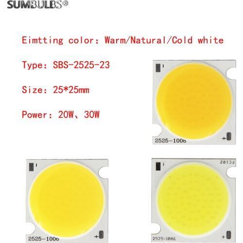 SUMBULB manufacturer LED COB 25*25mm 20W 30W High bright Module led Lighting Fixtures & Components COB source for downlight