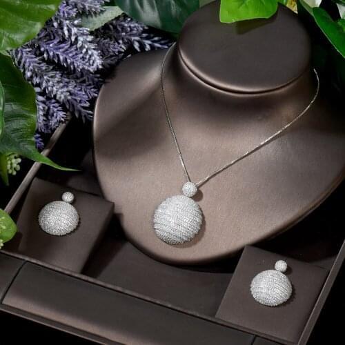 HIBRIDE Luxury Cubic Zirconia Wedding Bridal Necklace Earring Set Round Shape Women Dubai Jewelry Sets For Party Gifts N-1672