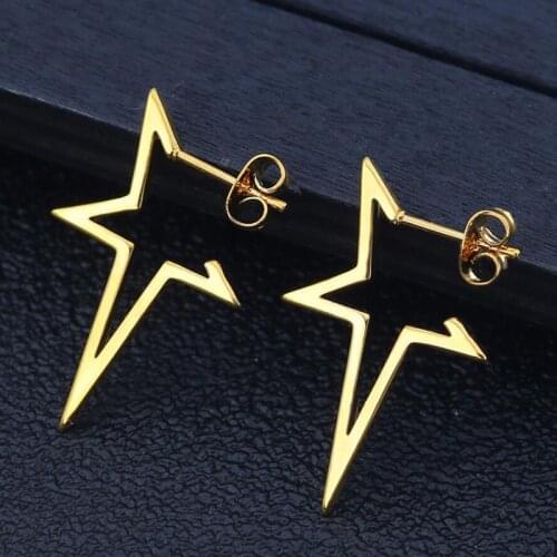 Simple Big Star Earings Women Pendientes Gold Punk Stainless Steel Stud Earrings for Girls Trendy Jewelry Wholesale Oorbellen