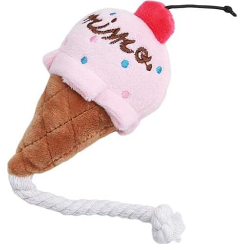 Puppy Toys Dog Plush Squeak Soft Pet Cat Chew Ice Cream Cone Play Sound Dog Toys for Small Dogs Puppy Teething Puppy Stuff