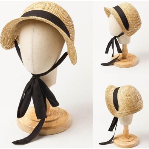 Sun Hat for Children Outdoor Activities Chin Straps Adjust Straw Hat Girls Raffia Sun Cap Summer Beach Seashore