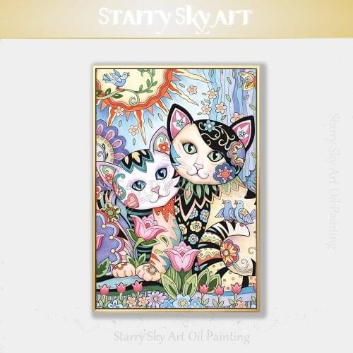 Special Design Artist Hand-painted High Quality Lucky Cat Oil Painting on Canvas Fashion Wall Artwork Lucky Cat Oil Painting