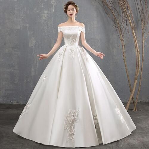 Wedding Dress 2021 New Classic Satin Boat Neck Floor-length Lace Up Ball Gown Off The Shoulder Princess Luxury Vestido De Noiva