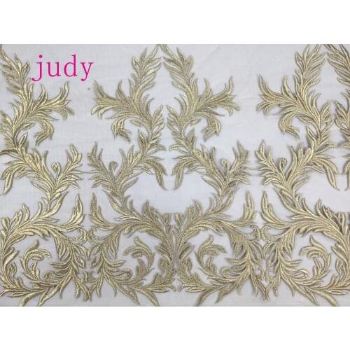 Stock MX49# Bilateral leaves pale golden high-grade cloth embroidery three-dimensional level for wedding gown Free shipping