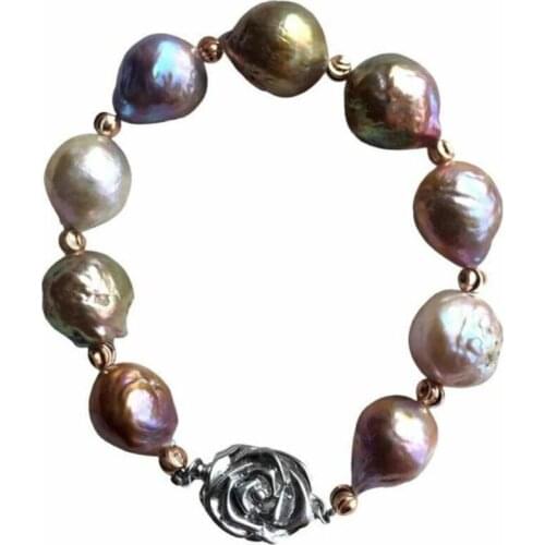 Gorgeous 12-13mm south sea baroque multicolor pearl bracelet