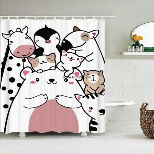 Waterproof Shower Curtain Cartoon Cute Animals Printed Bath Curtain Polyester Fabric Home Bath Decor Shower Curtains With Hooks