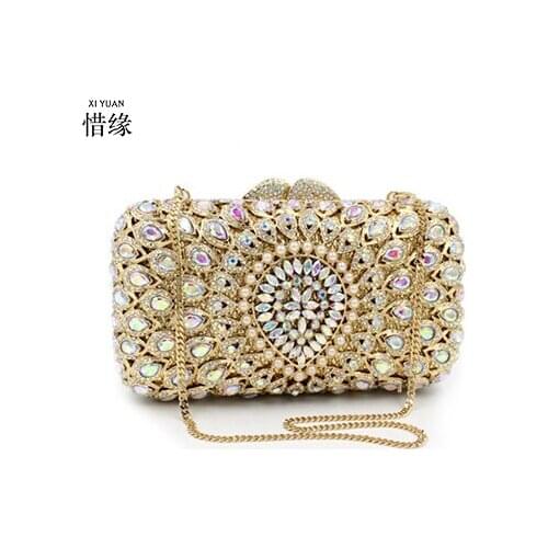 XIYUAN Women Gold Color Crystal Evening Bags Ladies Diamond Party Handbag Bridal Wedding Clutch Bag Purse Rhinestones Handbags