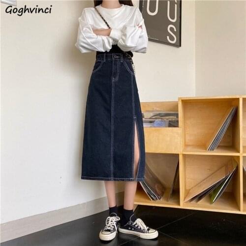 Skirts Women High Waist Elegant Side-slit Chic Korean Style Vintage All-match Harajuku Simple Streetwear Students A-line Casual
