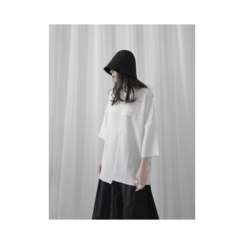 Spring Summer 2020 Women White Split Joint Brief Big Size T-shirt New Round Neck Three-quarter Sleeve Fashion Tide V846