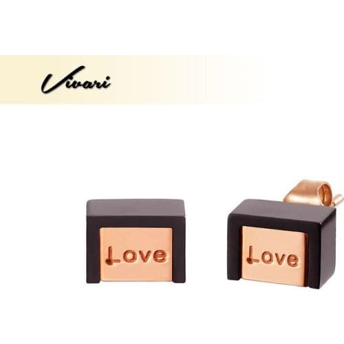 Vivari Square Cubic Love Luxury Rose Gold Coating Stud Earrings For Women Stainless Steel Earrings Popular Girl Jewelry