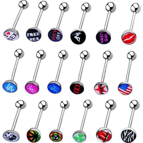 1pc I lOVE Sex Tongue Piercing langue Nipple Piercing, Hot Words Tongue Rings for women Surgical Steel 1.6*18mm Oil Drop