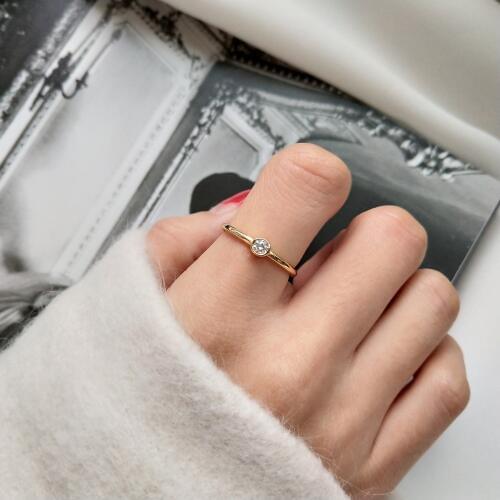 Ladys Authentic S925 Sterling Silver Fine Jewelry Solitaire zirconia Thin Slim Ring WEDDING J374