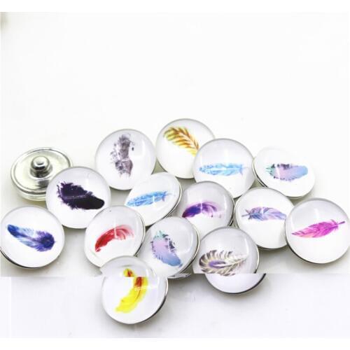 10pcs/lot Mix Random Feather Snap Buttons 18mm Ginger Snap Bracelet&Bangles DIY Sports Snap necklace Jewelry Charms