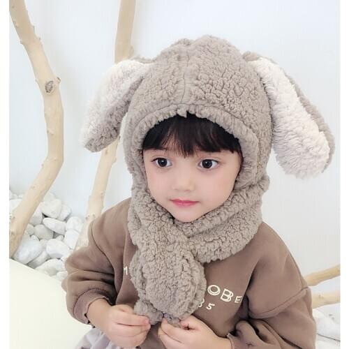 2020 Baby Sweater Hat Winter Warm Knitted Hooded Scarf Caps Baby Scarf Children Long Ears Rabbit Plush Cartoon Warm Protection