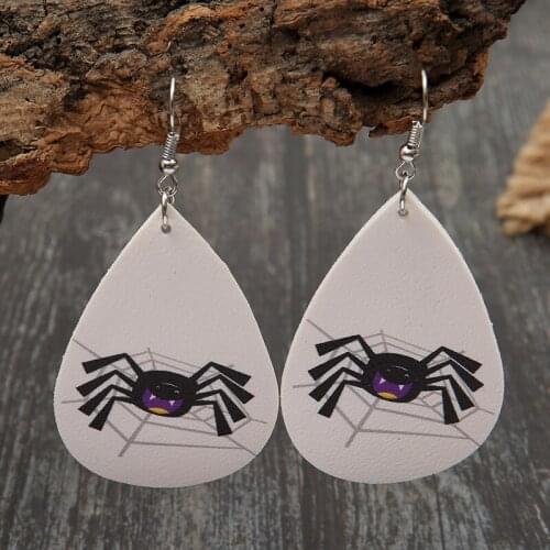 2021 New Easter Horror Purple Spider Earrings Spider Web Double Sided Leather Earrings for Women Girl Gift Wholesale
