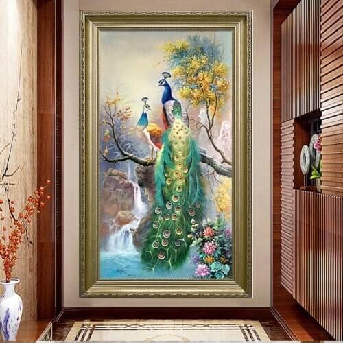 5D DIY Diamond Painting Couple Peacocks Cross Stitch Mosaic Diamond Embroidery Animals Square Round Drill Home Decoration YG2536