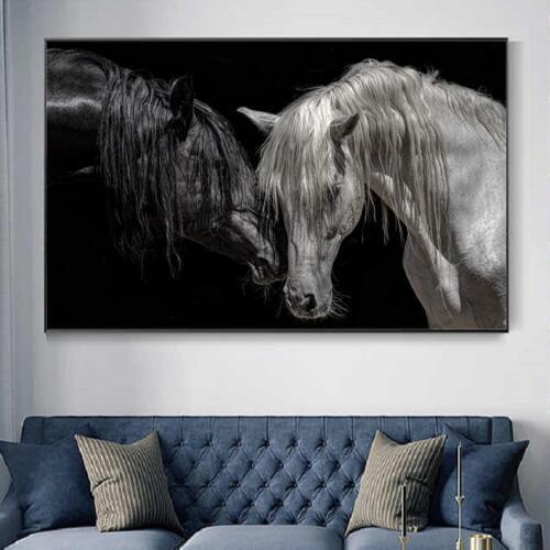 Africa Couple Animals Black White Horse Canvas Paintings Animals Love Posters Prints Wall Pictures Living Room Home Decoration