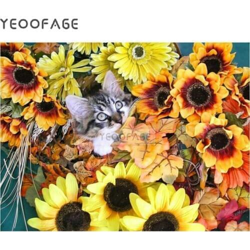 Diy Diamond painting cross stitch cat full square diamond mosaic sunflower pattern rhinestones 5d diamond embroidery picture