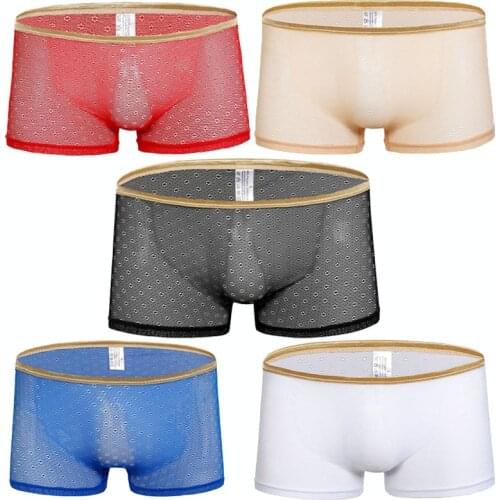 5PCS Sexy Mens Boxer Underwear Sexy Underpants Cool Breathable Mesh Transparent Male Boxer Shorts Mens cueca See Through Boxers