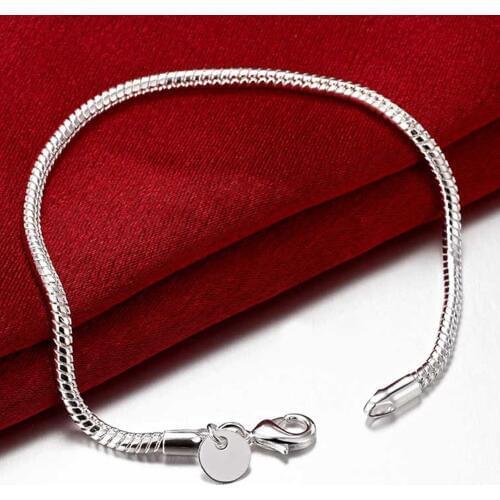 New Arrival 925 Sterling Silver Jewelry 3mm Snake Chain Bracelets for Women Men Trendy Jewelry