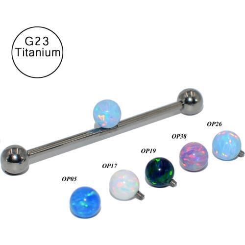 CHUANCI 1 PC G23 Titanium Straight Barbell Ring with Opal Bead Ball Earrings Ear Piercing Body Piercing Jewelry