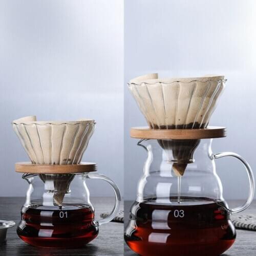 Wooden Brackets Glass Coffee Dripper and Pot Set Japanese Style V60 Glass Coffee Filter Reusable Coffee Filters