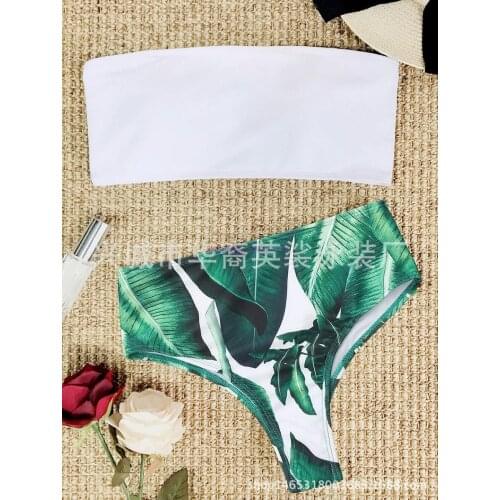 By dhl 100pcs new Women Strapless Palm Leaf Print High Cut Bikini Set Bandeau Swimwear Push Up Padded Swimsuit Bathing Suit
