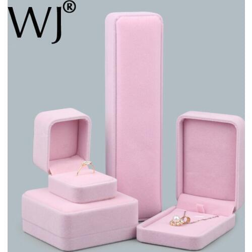 Elegant Pink Velvet Gift Jewelry Box Storage Presentation Bracelet Earring Pendant Necklace Ring Organizer Holder Packaging Case