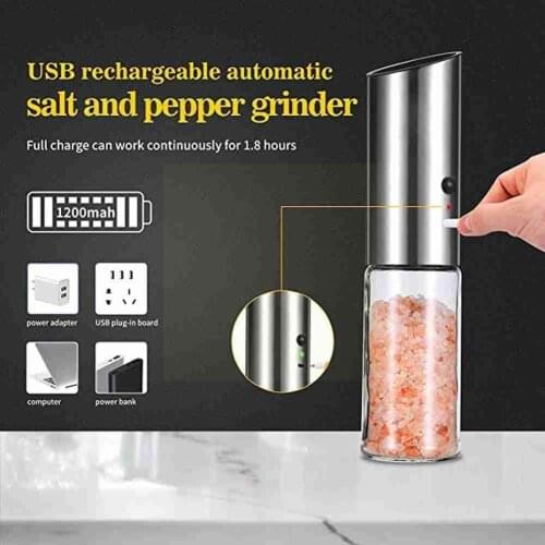High Quality Electric Salt Pepper Grinder Steel USB Machine Automatic Charging Tool Kitchen Milling Grinder Spice X6E6