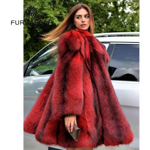 FURSARCAR New Winter Real Fox Fur Coat Women Whole Skin Genuine Fox Fur Female Jacket With Long Turn-down Collar Luxury Fur Coat