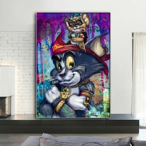 Graffiti art diamond painting cartoon cat wall art painting rhinestone mosaic modern mural living room home decoration