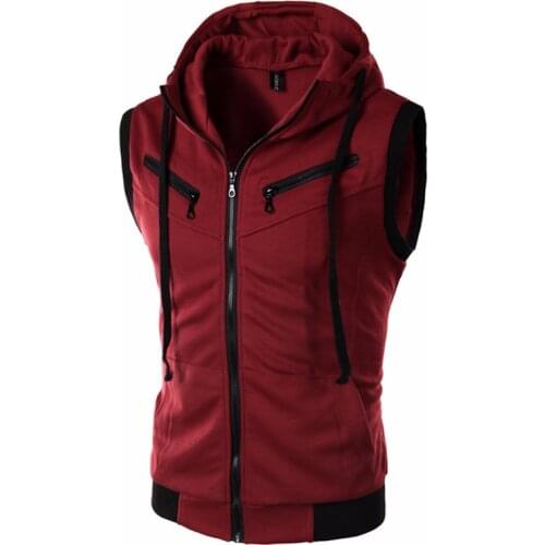 Quality Club Black Zipper Hooded Sleeveless Hoodies Solid Fitness Sweatshirts Slim Hoody Top Tracksuit Clothing Walker Hoodie